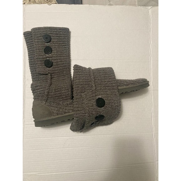 UGG Cardy Sweater Boots 7 Gray knit buttons 5819 - Picture 3 of 7